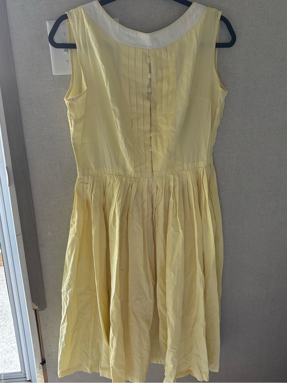 Yellow Sleeveless Pleated Fit-and-Flare Dress with White Collar
